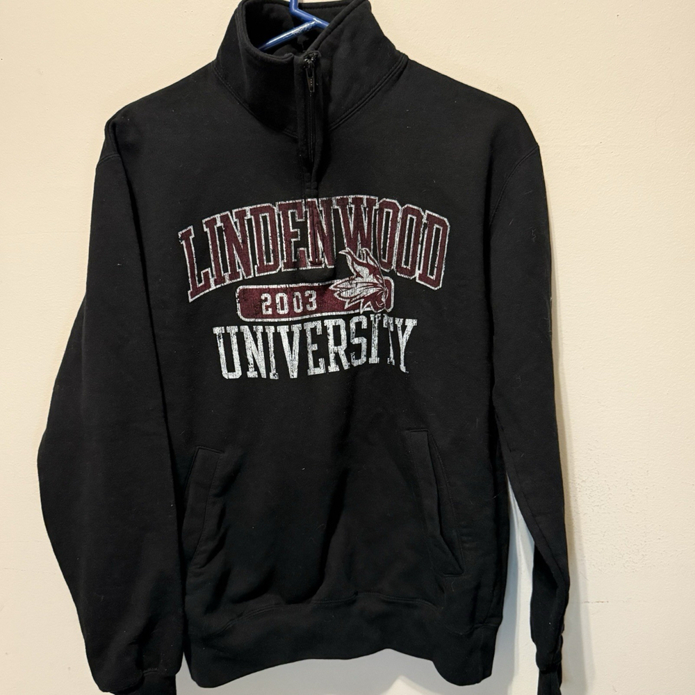 Vintage Lindenwood University Hoodie Champion Black Medium